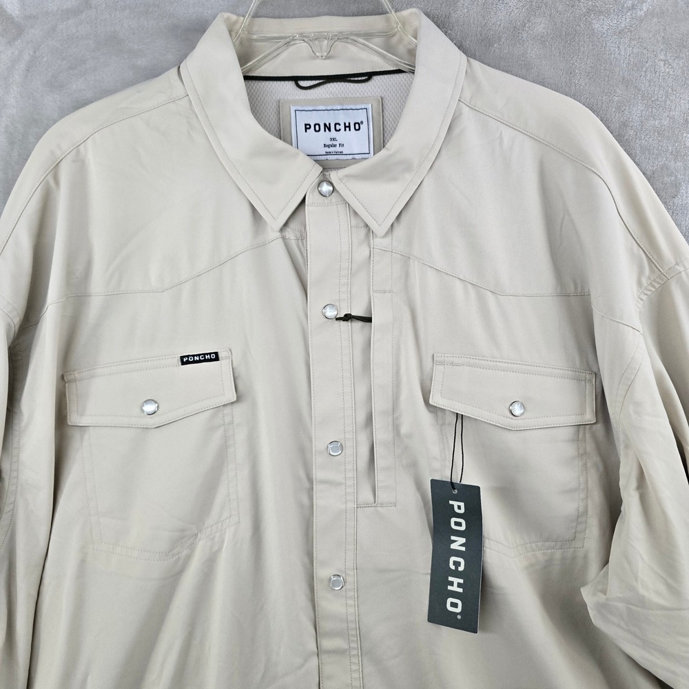 Poncho The Big Bend Shirt Mens 3XL Tan Western Pearl Snap Long Sleeve Outdoor